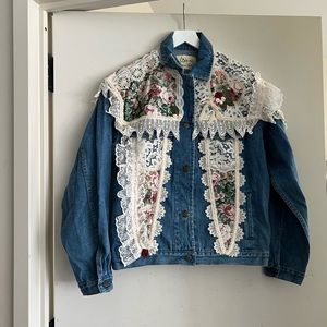 Vintage Fabienne Embroidered Lace Denim Jacket